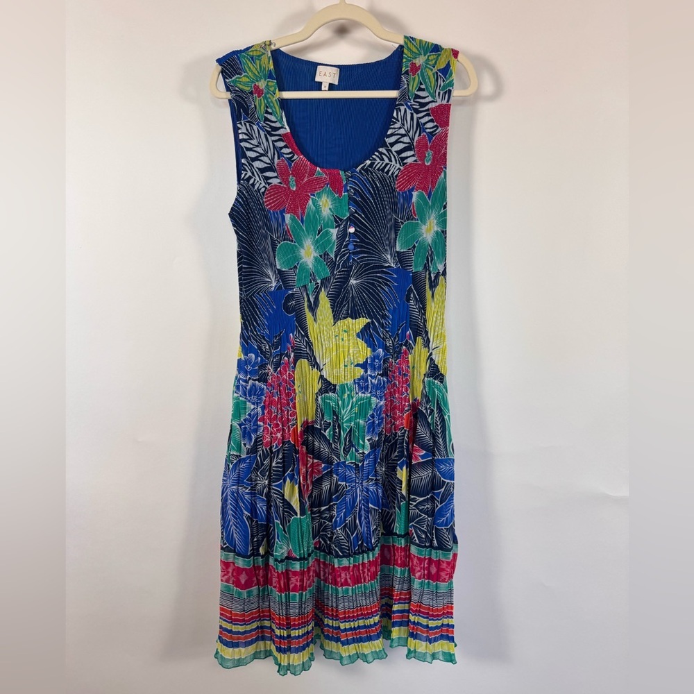 EAST Floral Sleeveless Dress Womens US 12 Pleated Tropical Beach Vacation Resort